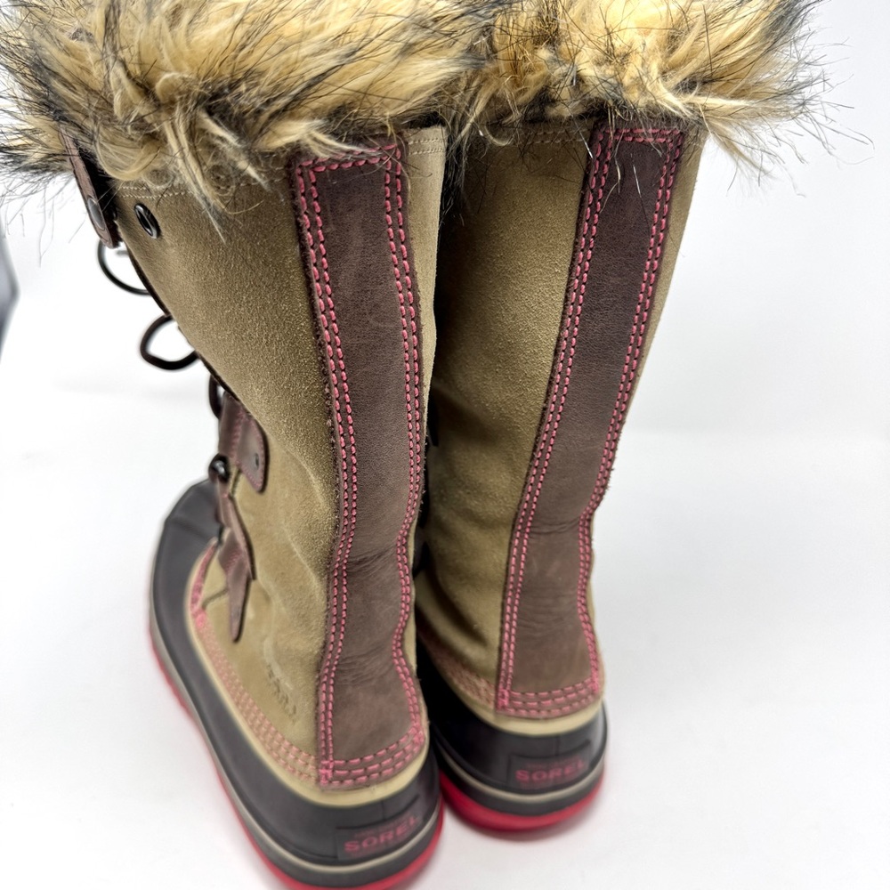 SOREL Joan of Arctic Faux Fur Winter Boots Tan and Pink - Picture 11 of 15